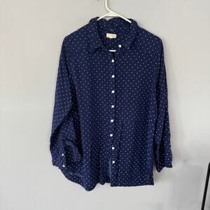Cupio Woman Blue Polka Dot Button Down Top Women's Plus Size 2X 100% Viscose
